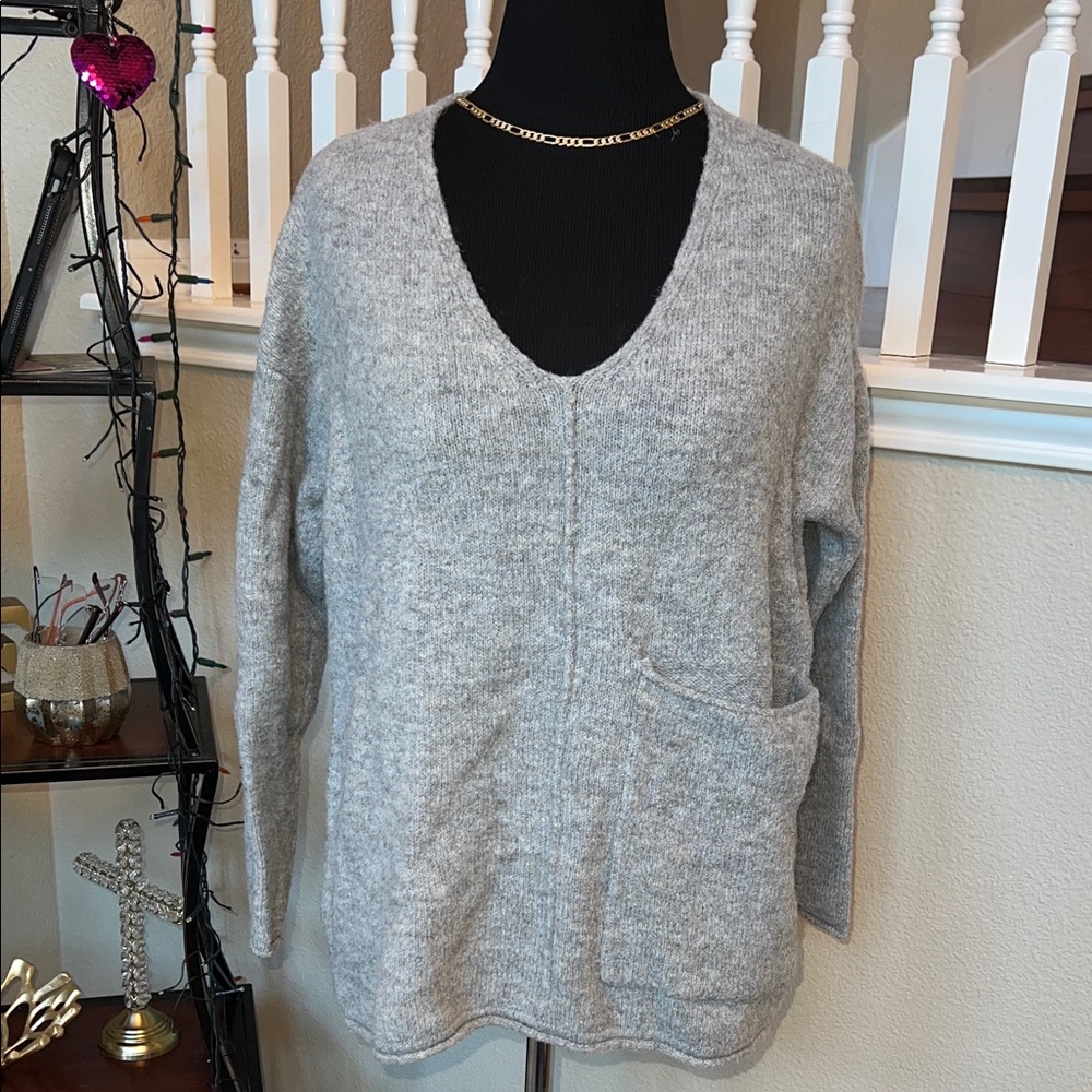 Charlie Paige Soft Gray V-Neck Sweater